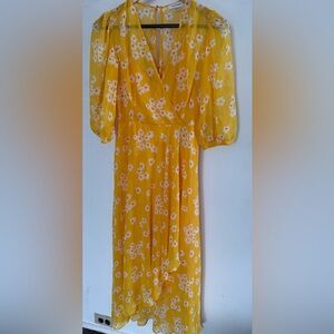 Calvin Klein Size 2 Faux Wrap Sheer Floral Yellow Dress